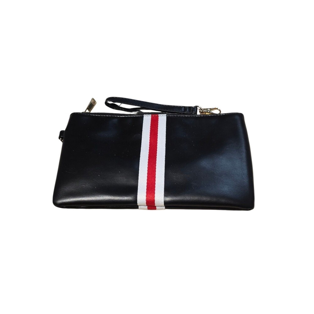 Funky Monkey Wristlet Clutch Black Faux Leather Moto Red Stripe